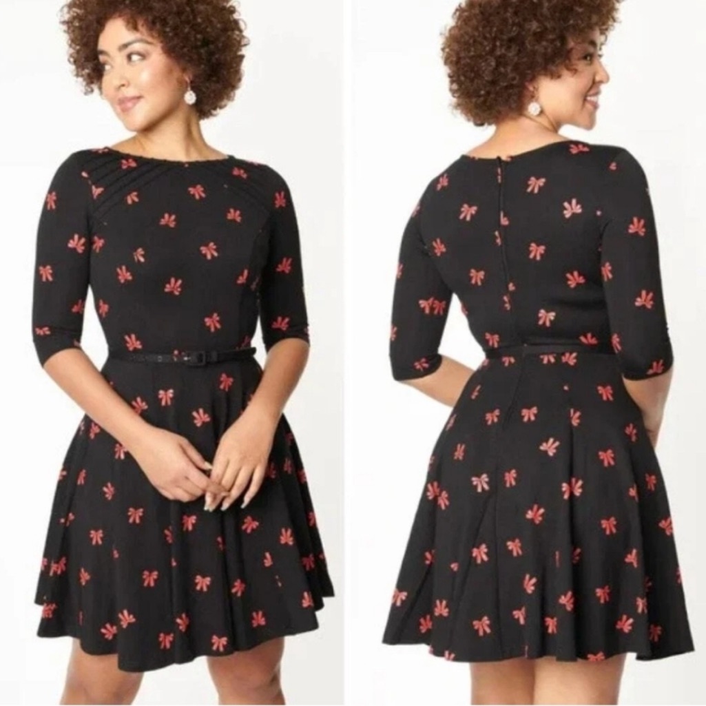 Unique Vintage Black & Red Bows Stephanie Dress